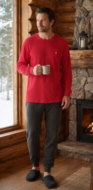 Polo Ralph Lauren Red Waffle Knit Thermal Shirt Men's Large Sleepwear Lounge